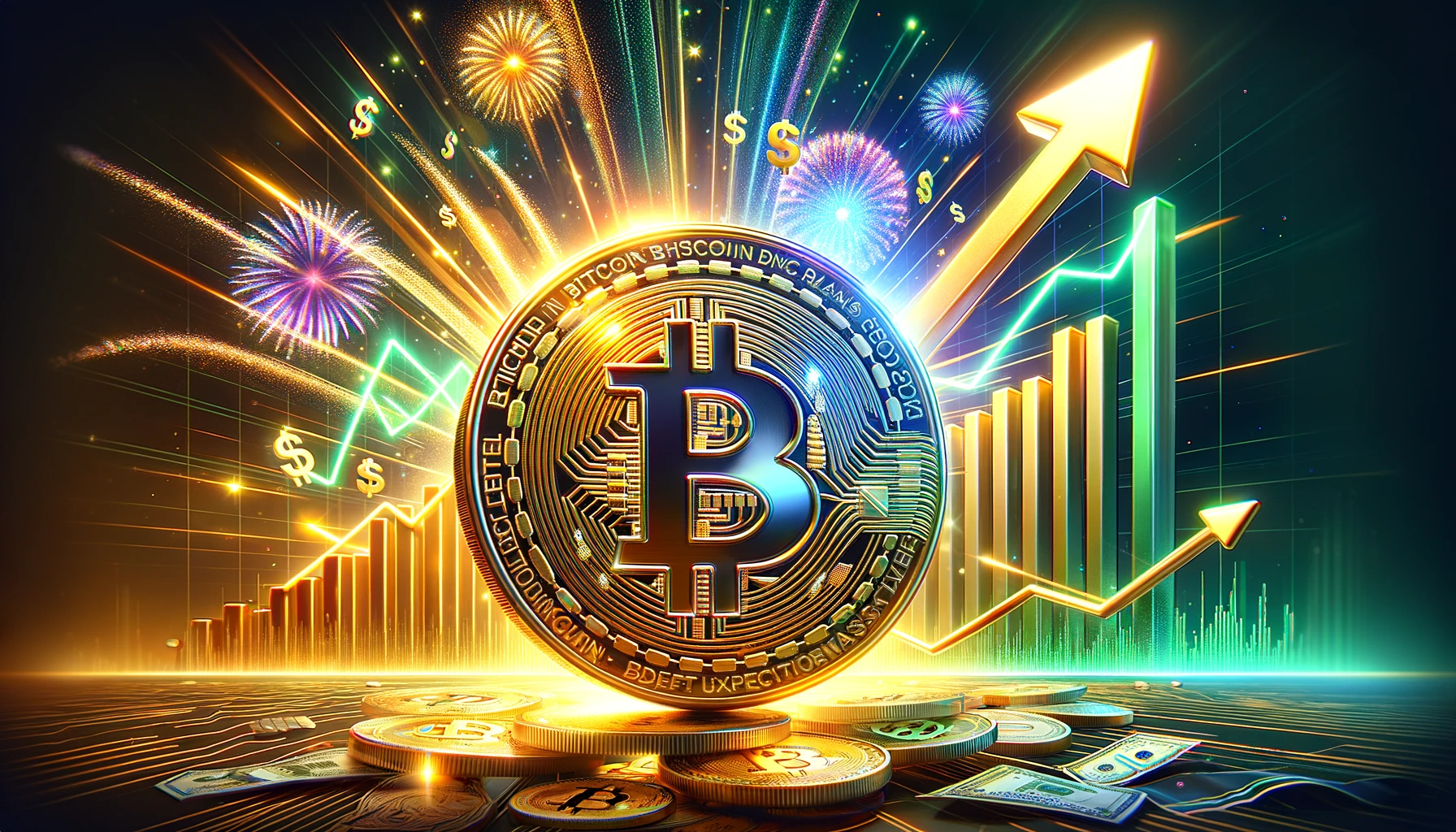 Bitcoin thumbnail with fireworks and graph in the background